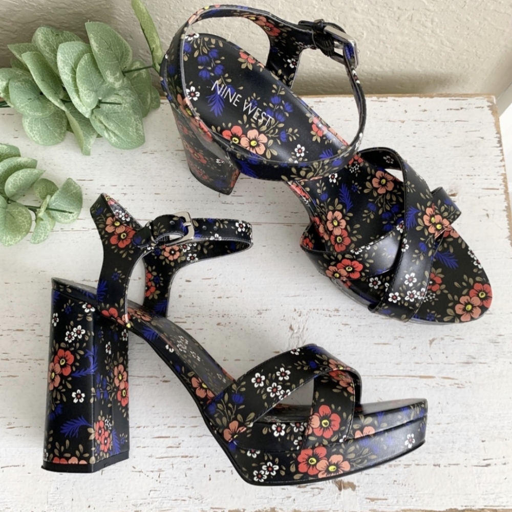 Nine West Funkyo Floral Platform Heels Sandals